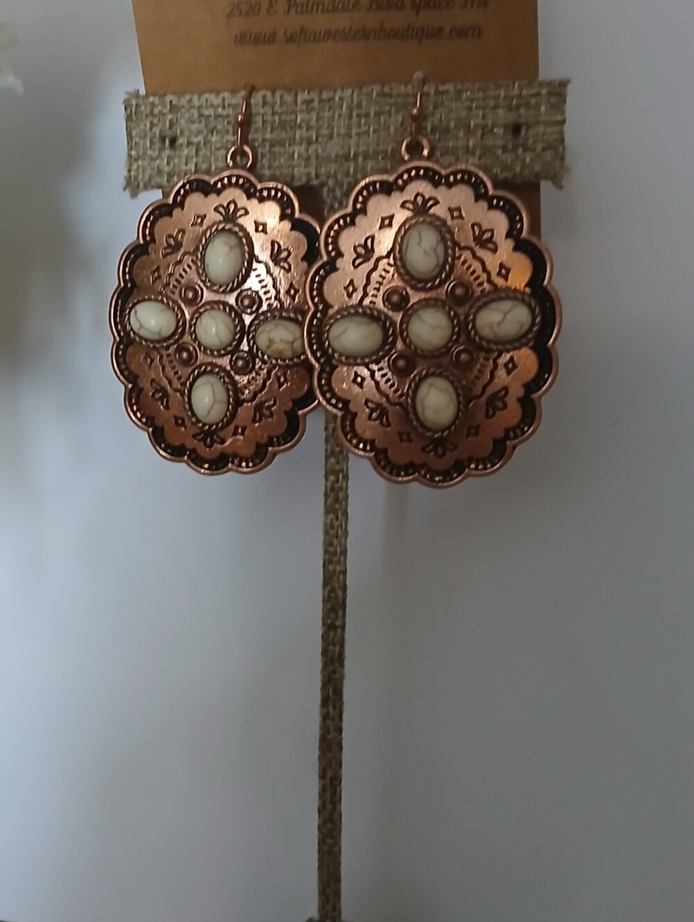 ICON Copper-Tone Filigree Earrings with Cream Accents